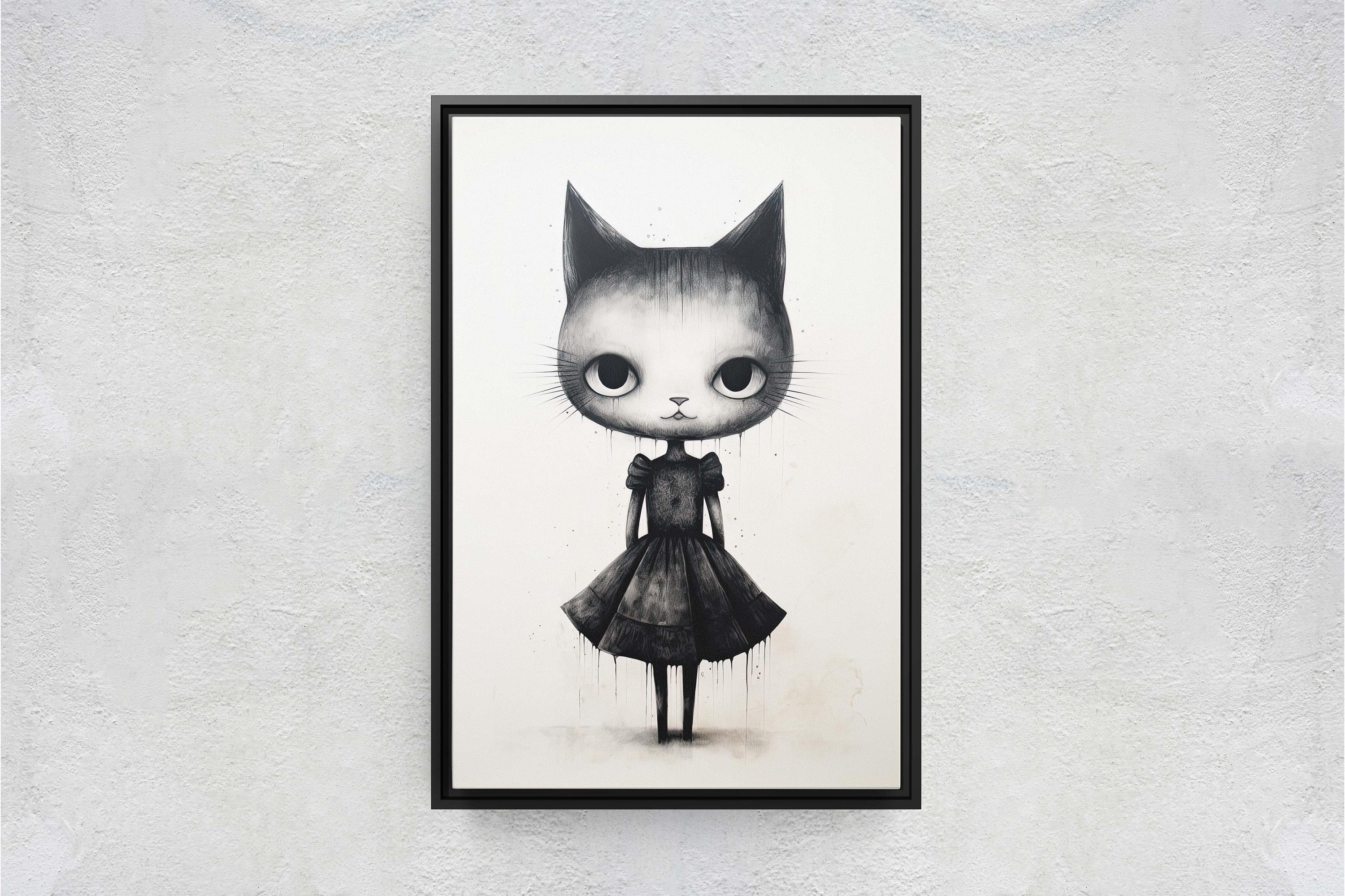 Cat Wall Art: Black and White Graffiti Style - Modern Canvas - Etsy