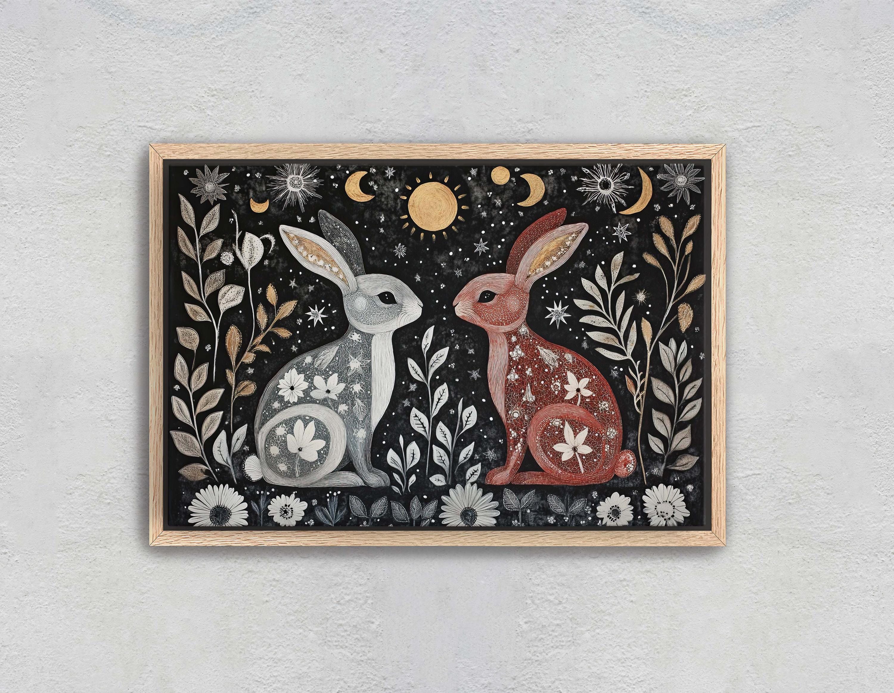 Holy Rabbit Art Rabbit Folk Art, Celestial Art, Bunny Art, Nature Print, Canvas Print ...