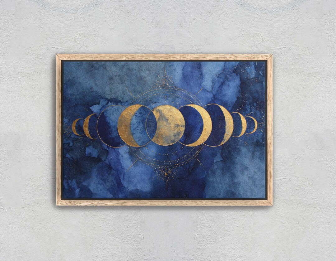 Navy Blue Moon Phases Canvas Print, Gold Celestial Lunar Cycle Art - Etsy