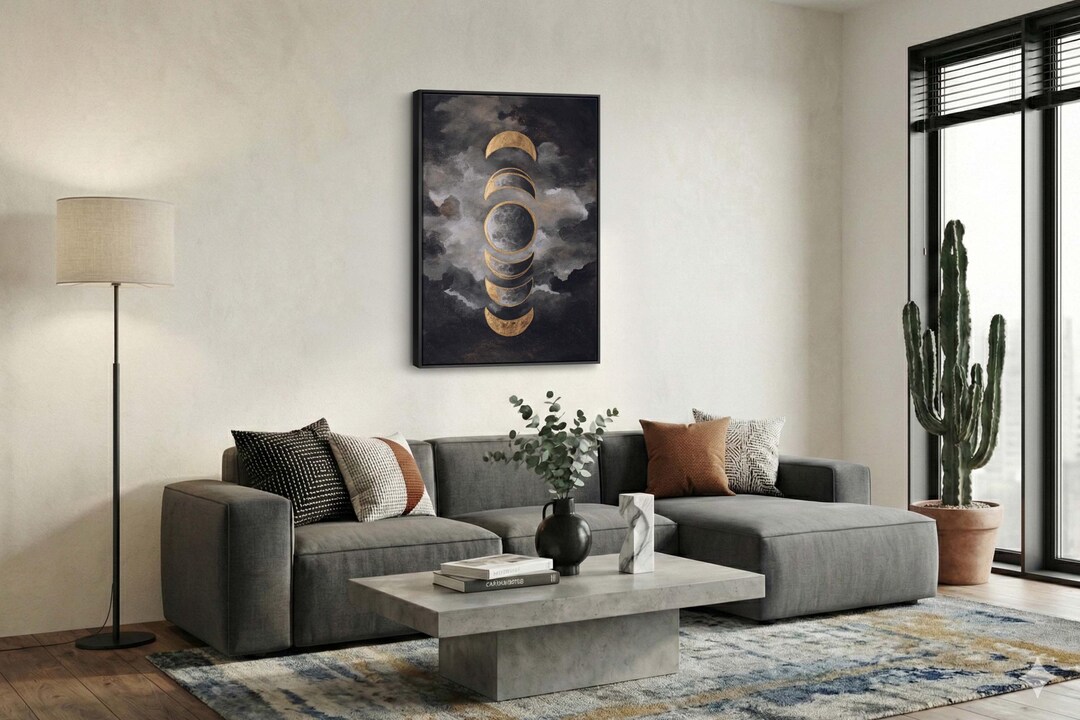 Gold and Black Moon Phases Canvas Print, Celestial Lunar Cycle Wall ...
