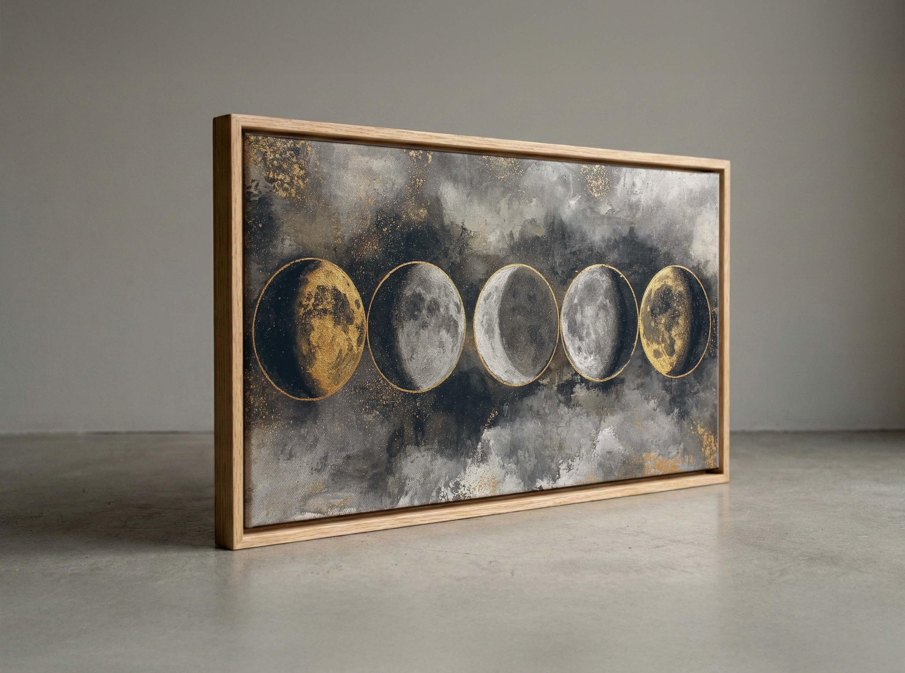 Black and Gold Moon Phases Canvas Print, Celestial Wall Art, Abstract ...