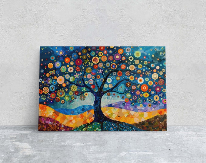 Whimsical Abstract Tree, Modern Colorful, Symbolism Art, Rainbow Color, Vibrant Decor, Contemporary Painting, Framed Canvas, Statement Piece
