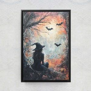 Witch and Bats Canvas: Creepy Gothic Decor (Matte Cotton Print) image 4
