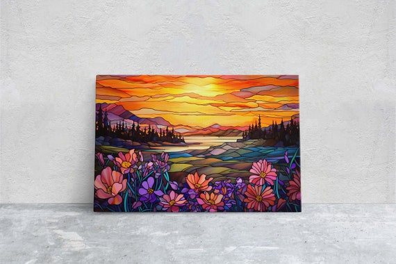 Stained Glass Painting, Faux Stained Glass, Sunset Flowers
