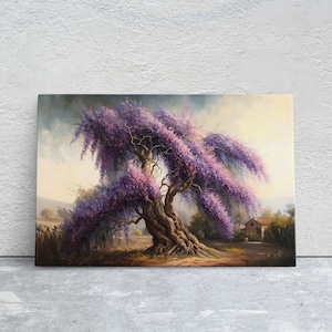 Wisteria Landscape, Purple Tree, Canvas Art print, Large Art, Ready to Hand, Landscape Painting, Lilac Painting, Japanese Wisteria, Chinese