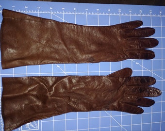 Vintage brown leather long gloves