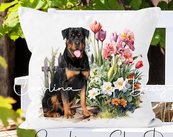 Spring Rottweilerl Throw Pillow Cover - Rottweiler Spring Pillow Cover  -ONE OF A KIND Rottweiler Throw Pillow