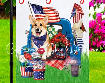 Americana Corgi Garden Flag, 5 CORGI CHOICES -  One of a Kind Corgi Garden Flag - Patriotic Corgi Flag - Personalized Summer Corgi Flag