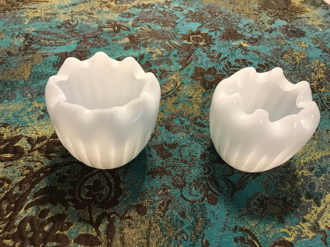 Vintage Two Matching Handblown Milk Glass Vases Etsy