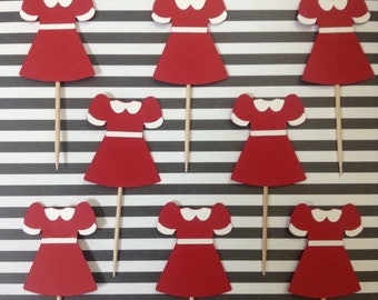 Red and White Dress Cupcake Toppers, Annie's Dress Inspired Cupcake Toppers, Party Supplies, Cupcake Toppers