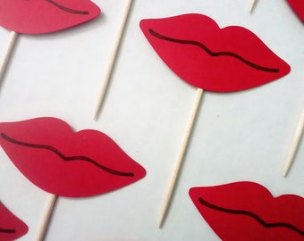 Sexy Lips Cupcake Toppers, Red Lips CupcakeToppers, Pink Lips Cupcake Toppers, Bachelorette Party Decor