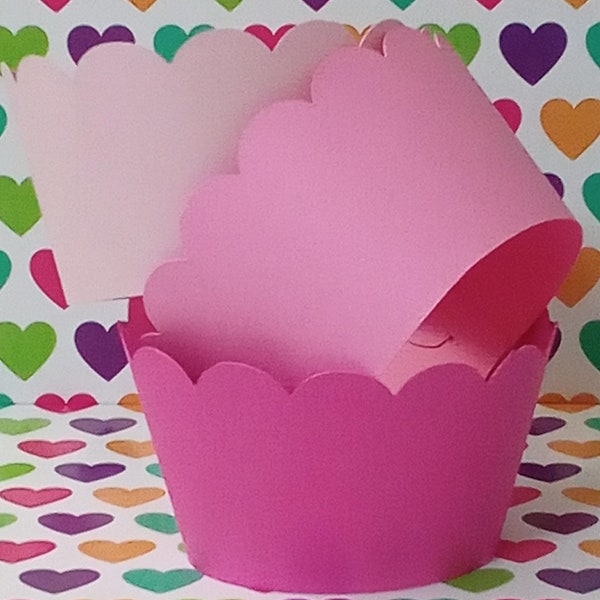 Pink Cupcake Wrappers, Pink Party Supplies, Pink Scalloped Cupcake Wrappers