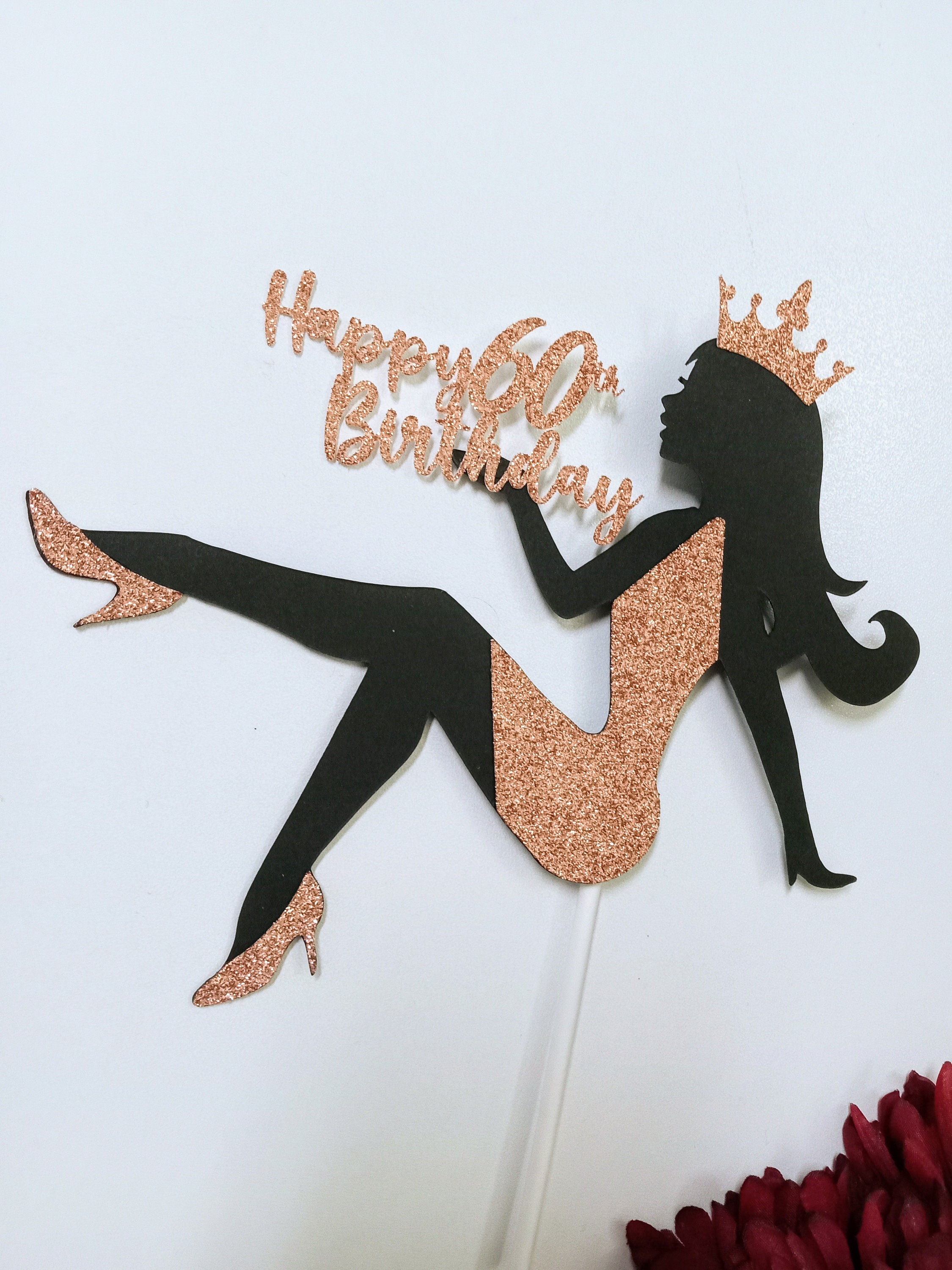 Happy Birthday Sitting Lady Cake Topper, Sitting Woman Cake Topper, Diva Cake Topper, Glamour Girl Cake Topper, Silhouette Cake Topper