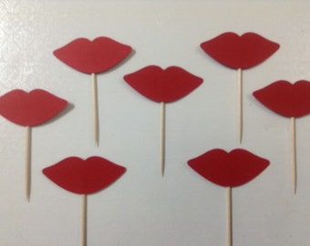 Red Lips Cupcake Toppers/Bridal Shower/Bachelorette Cupcake Toppers/Sexy Lips Cupcakes Toppers/Valentines Cupcake Toppers