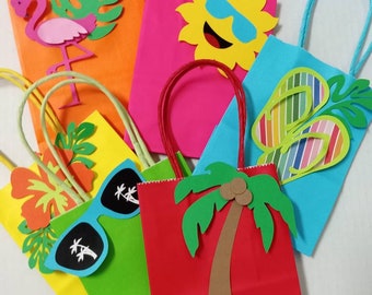 Hawaiian Paper Bags, Aloha Theme Party,Luau Favor Bags, Party Supplies, Flamingo Paper Bags, Hibiscus Paper Bags, Hawaiian Theme Party