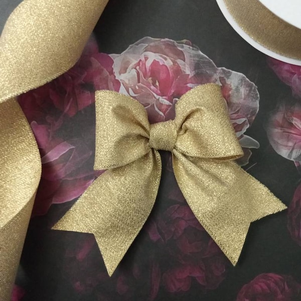 Glitter Metallic Bow, Gold Glitter Ribbon Bow, Party Decor, Craft, Bows, Glitter Metallic Bows