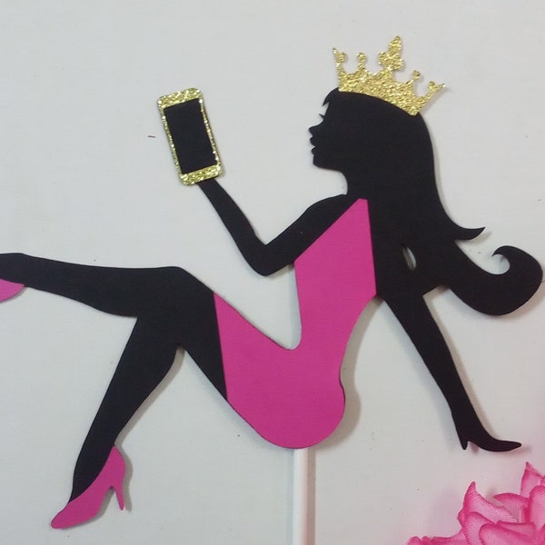 Sitting Girl Cake Topper, Lady Taking Selfie Cake Topper, Glamour Girl Cake Topper, Sitting Woman Taking Selfie Cake Topper,Diva Cake Topper