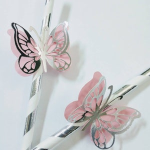 Butterfly Paper Straws, 3D Butterfly Paper Straws, 3D Butterflies Butterfly Theme, Butterfly CakePop Sticks, Paper Straws