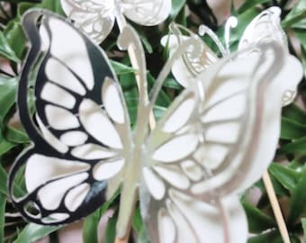 Silver Foil Butterfly Cupcake Toppers, Butterfly Cupcake Toppers, 3D Butterflies Cupcake Toppers, Paper Butterflies