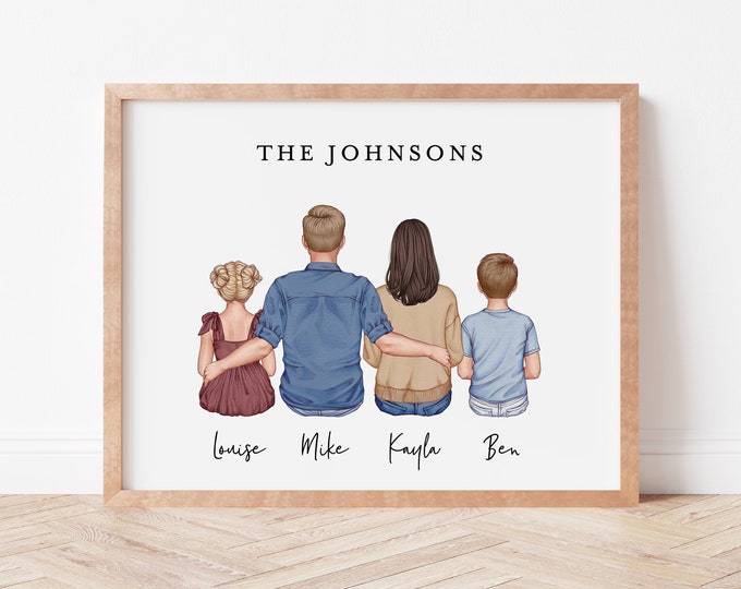Custom Family Portrait, Mothers Day Gift, Personalized Family Art, Gift for Mom from Daughter, Gift for Dad, Family Portrait Illustration