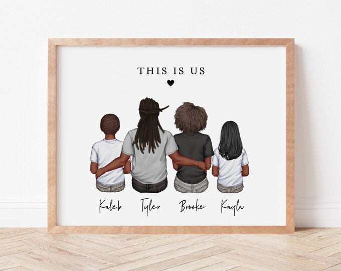 Personalized Family Print, Custom Family Gift, Family Wall Art, Custom Family Portrait With Pets, Mothers Day Gift Idea, Mom Gift From Kids