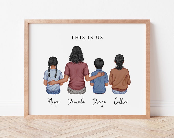 Personalized Family Print, Custom Family Gift, Family Wall Art, Custom Family Portrait With Pets, Mothers Day Gift Idea, Mom Gift From Kids