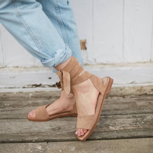 Women&#39;s Suede Sandals, Summer Ankle Boots, Beach Slippers with String, Boho Style, Lace-up Flat Shoes - Sedi