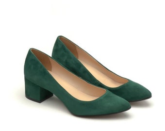 Women&#39;s Leather Pumps, Low Heel Pumps, Classic Pumps, Elegant Shoes for Women, Large Sizes - Jovita
