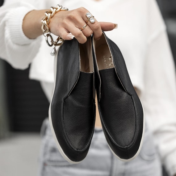 Mocasines de piel para mujer botines slip on de suela plana