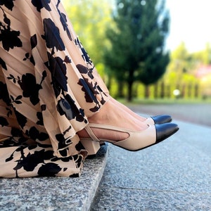 Beige pumps low heel sale