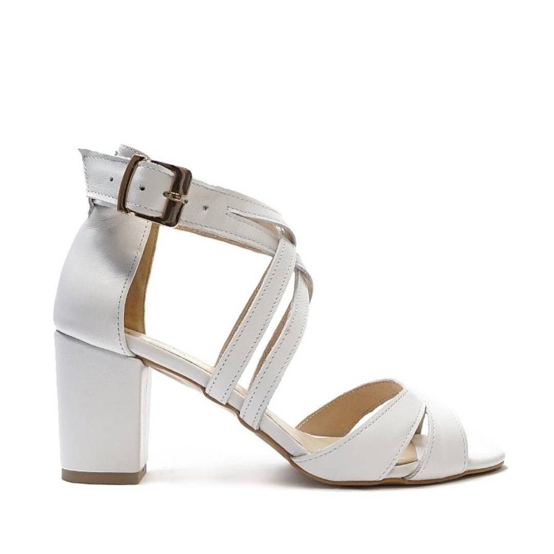 White strappy shop high heel sandals