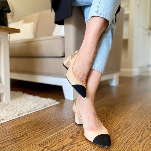 Women's leather pumps, low-heeled shoes, black-toed shoes, pole shoes, heelless shoes shops - Hestia