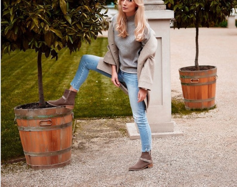 Cappuccino and bi-material black color leather boots Michelle