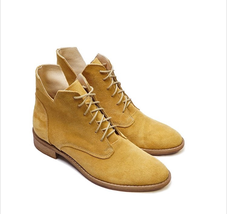 mustard yellow leather boots