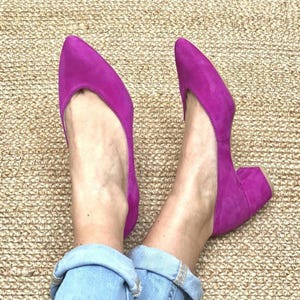 Damen Pumps aus Samt, fuchsia Lederschuhe, schicker Glamour, rosa Slipper, echtes Leder, elegante Pumps - Westika