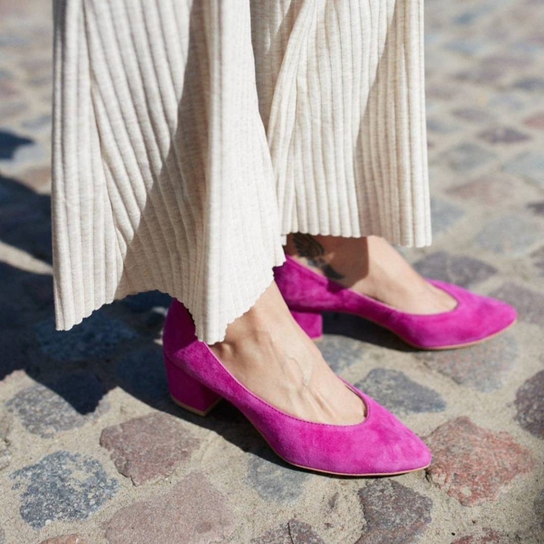 Women's Velvet Pumps Fuchsia Shoes Low Heels Block - Etsy