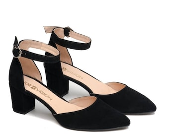 Women's suede sandals, low heel pumps, women's suede shoes, wedge pumps, strappy pumps - Corto