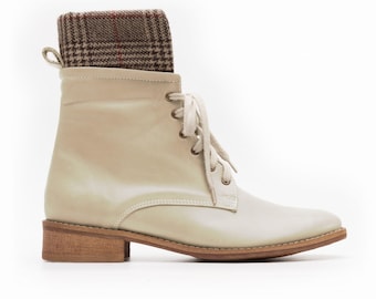 Buy Women's Lace-up Ankle Boots, Flat Ankle Boots, Chic Leather