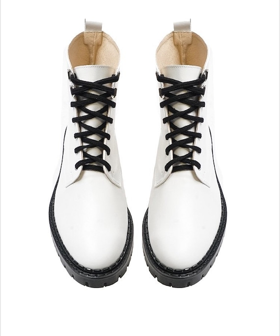 Leather Boots Black and White Colors Etsy