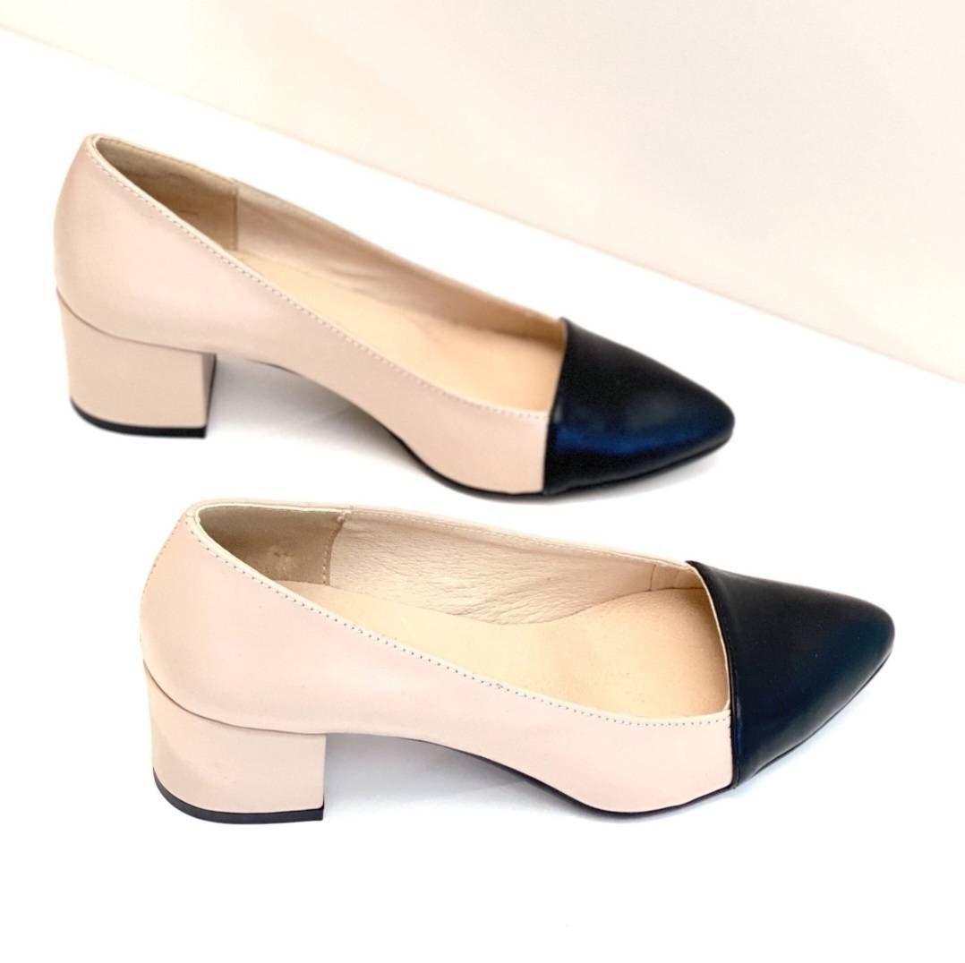 Women's Leather Dress Shoes, Black and White Women's Pumps
