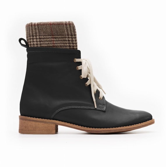 Over de enkel platte schoenen met veters veterschoenen voor dames leren herfstlaarzen handgemaakt leer Etsy Nederland