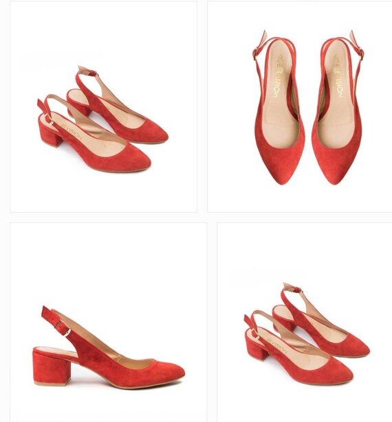 Suede sandalen voor dames elegante pumps voor dames schoenen met lage hak klassieke rode pumps met bandjes handgemaakte tenki Etsy Nederland