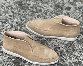 Damen-Loafer aus Wildleder, flache Stiefeletten zum Hineinschlüpfen, flache Sohle, Halbsaison-Schuhe, niedrige Freizeitschuhe – Kangri