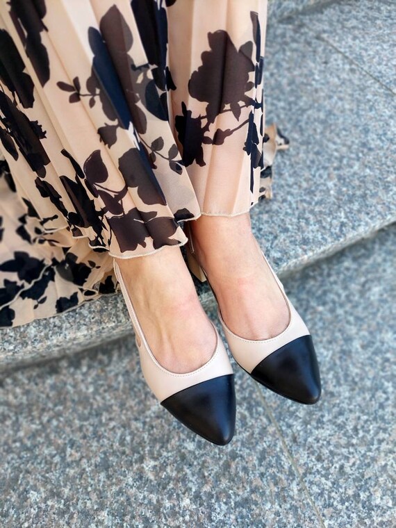 Leren pumps voor dames schoenen met lage hakken zwarte - Etsy België