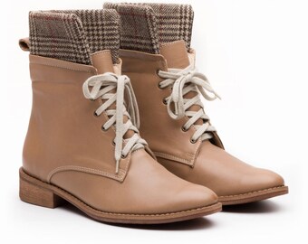 Women's Lace-up Ankle Boots, Over-the-ankle Flat Shoes With Laces