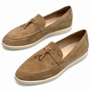 Women&#39;s loafers, slip-on flats, suede loafers, flat sole, casual shoes, genuine leather - Pigal