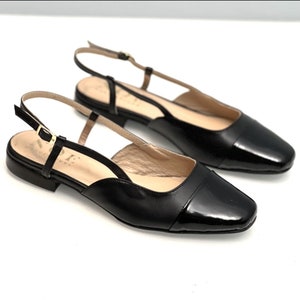 Women's leather pumps, flats, strappy ballet flats, elegant two-tone pumps, black toe, office shoes-Scarlet