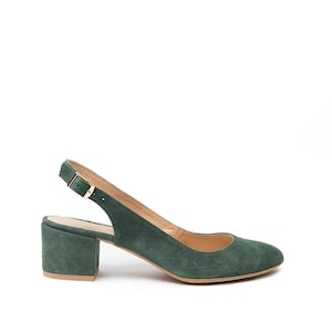 Women&#39;s Suede Sandals, Low Heel Pumps, Elegant Slingback Shoes, Classic Leather Pumps, Handmade