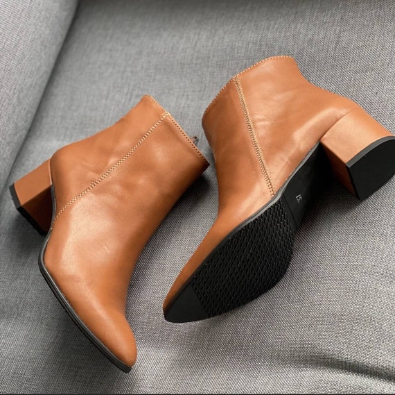 Low Cut Ankle Heel Boots - Camel - Just $9