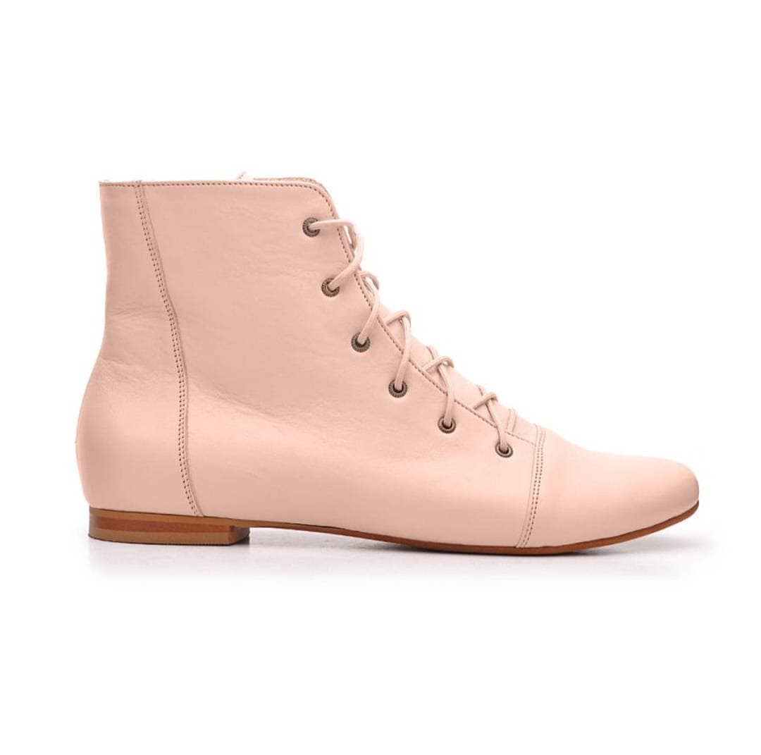 Pink lace up ankle boots leather shoes for women flat ankle boots daily flats handmade lace up bridal ankle boots round toe flat Miu